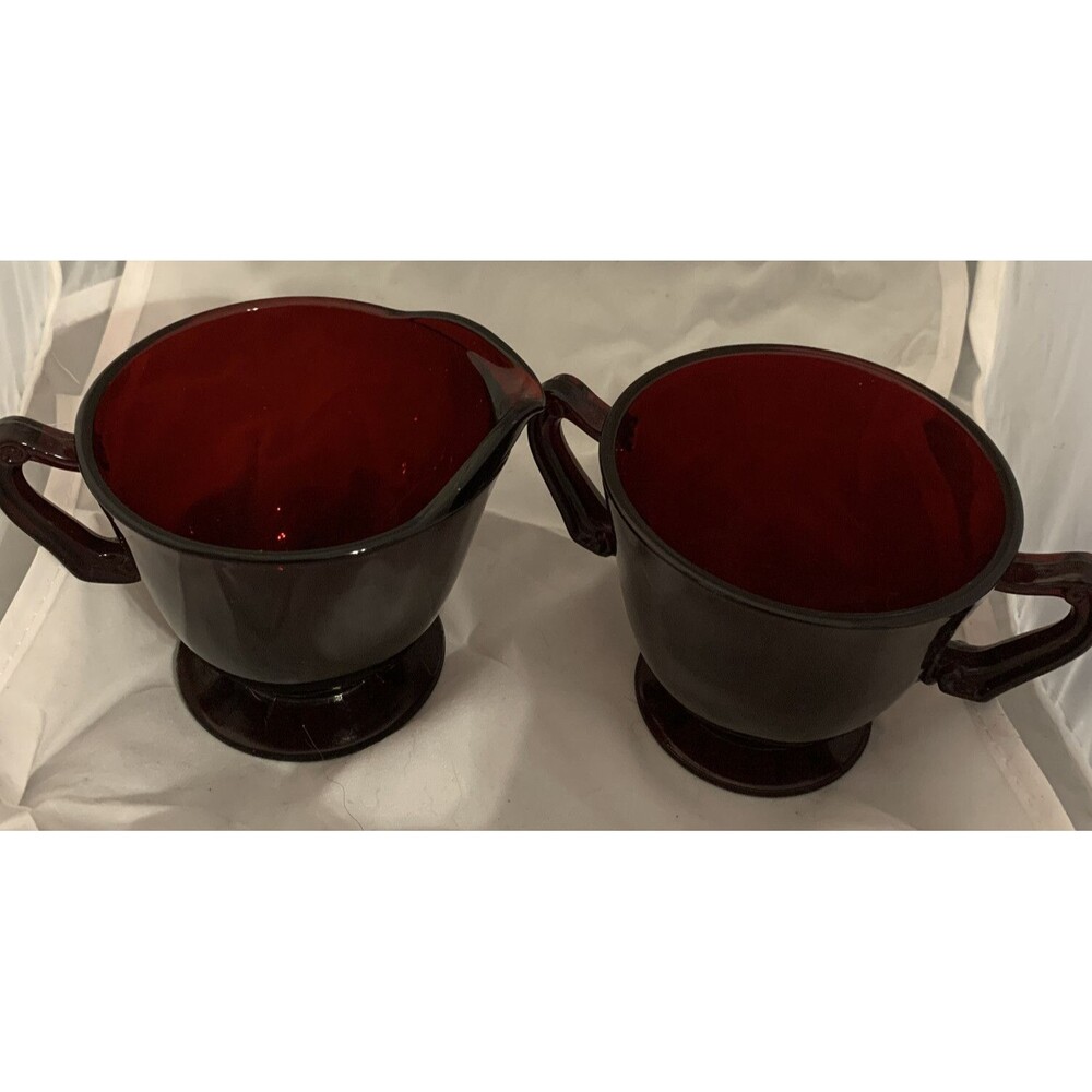 Vintage Anchor Hocking Ruby Red Creamer And Sugar Bowl
